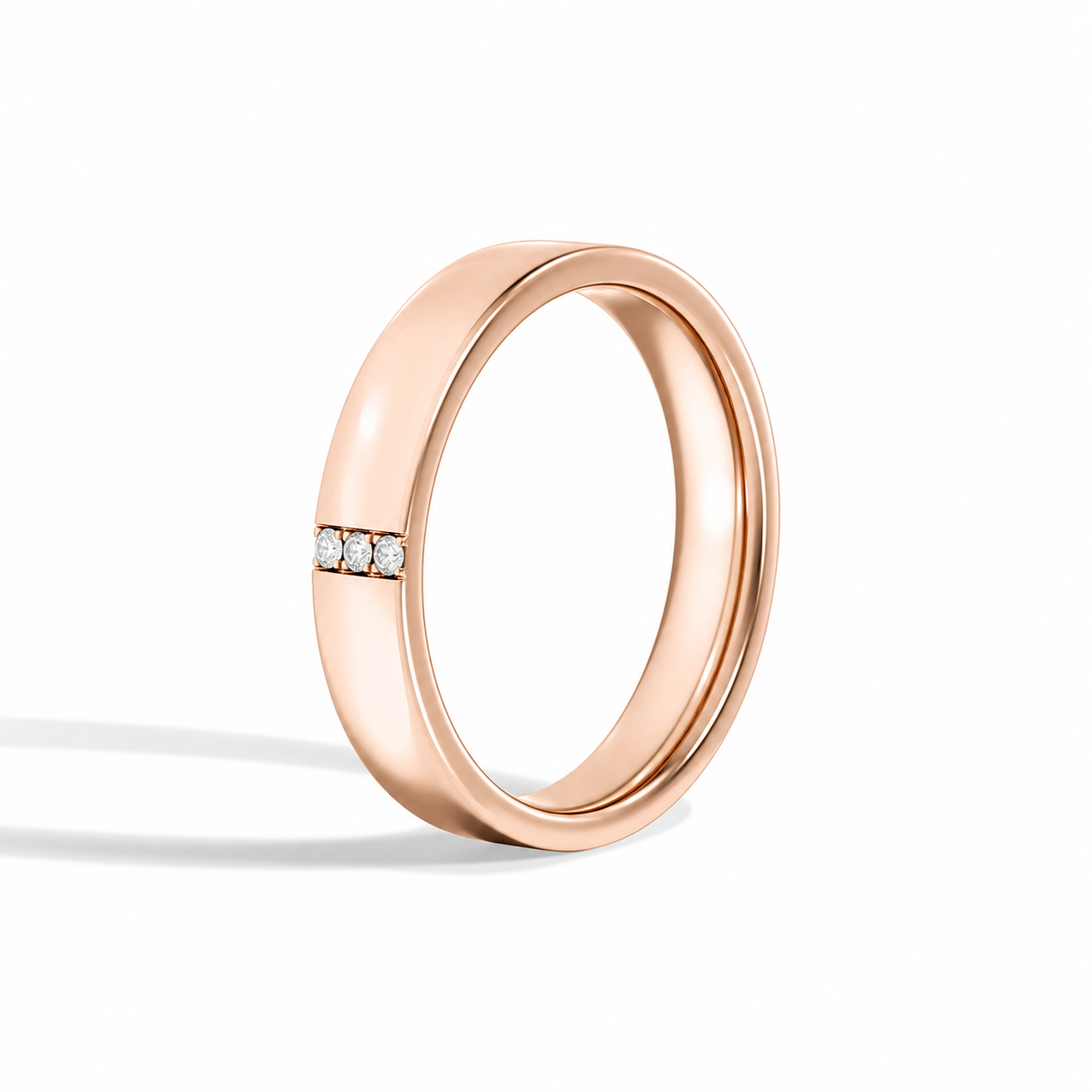 Rowena Cut Three Stone Minimalist Diamond Wedding Band in 14K Rose Gold second product view