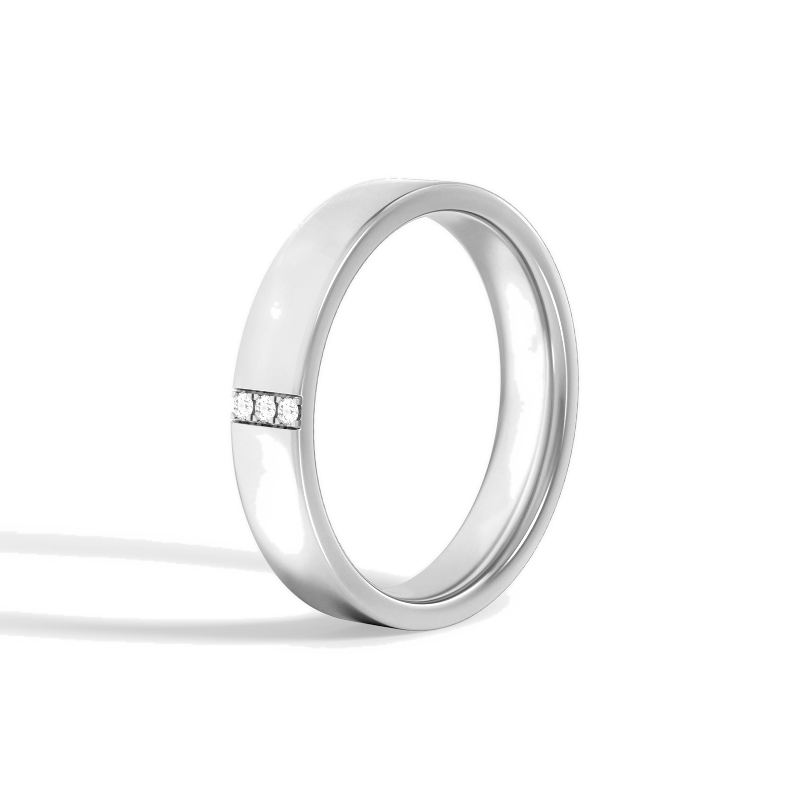 Rowena Cut Three Stone Minimalist Diamond Wedding Band in 18K White Gold second product view