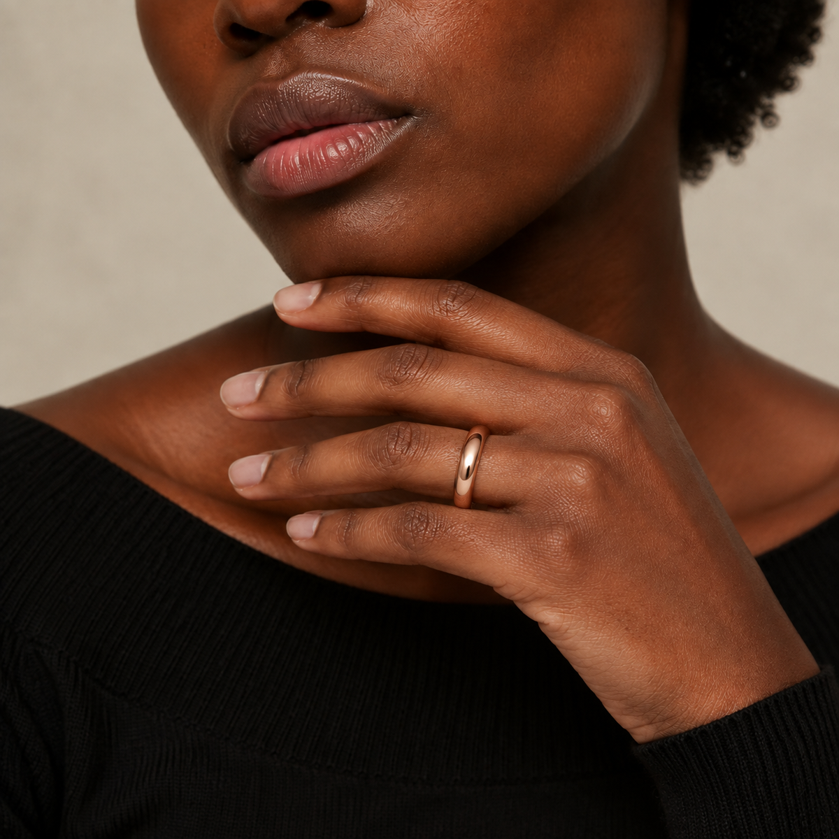 Linnea Classic Dome Wedding Band in 14K Rose Gold, worn on hand