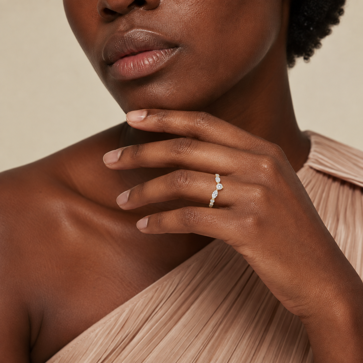 Coralie Luxe Curved Lab-Grown Diamond Ring in 14K Yellow Gold, worn on hand