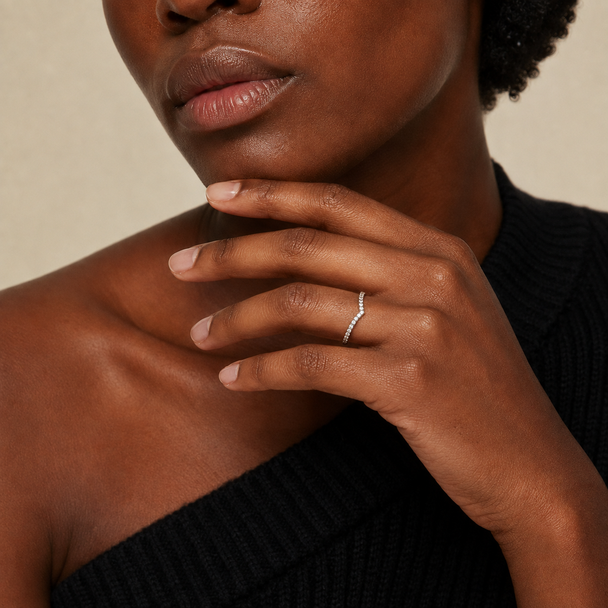 Violetta Curved Ballad Contour Lab-Grown Diamond Ring in 14K White Gold, worn on hand