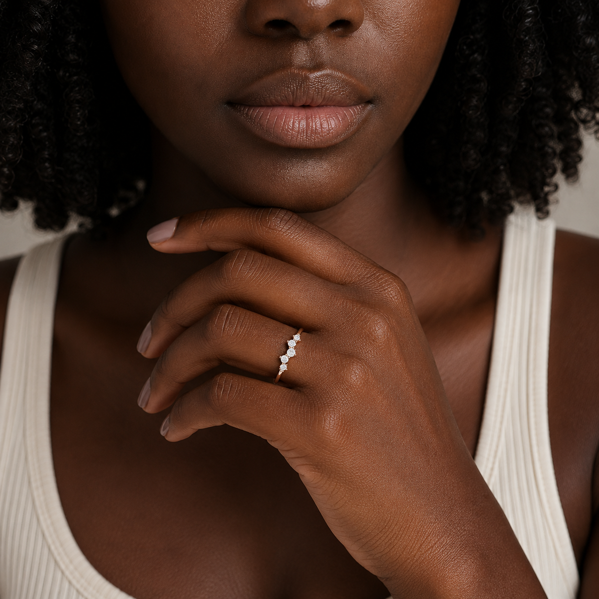 Maelle Curved Contoured 5 Stone Lab-Grown Diamond Wedding Band in 14K Rose Gold, worn on hand