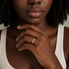 Maelle Curved Contoured 5 Stone Lab-Grown Diamond Wedding Band in 14K Rose Gold, worn on hand