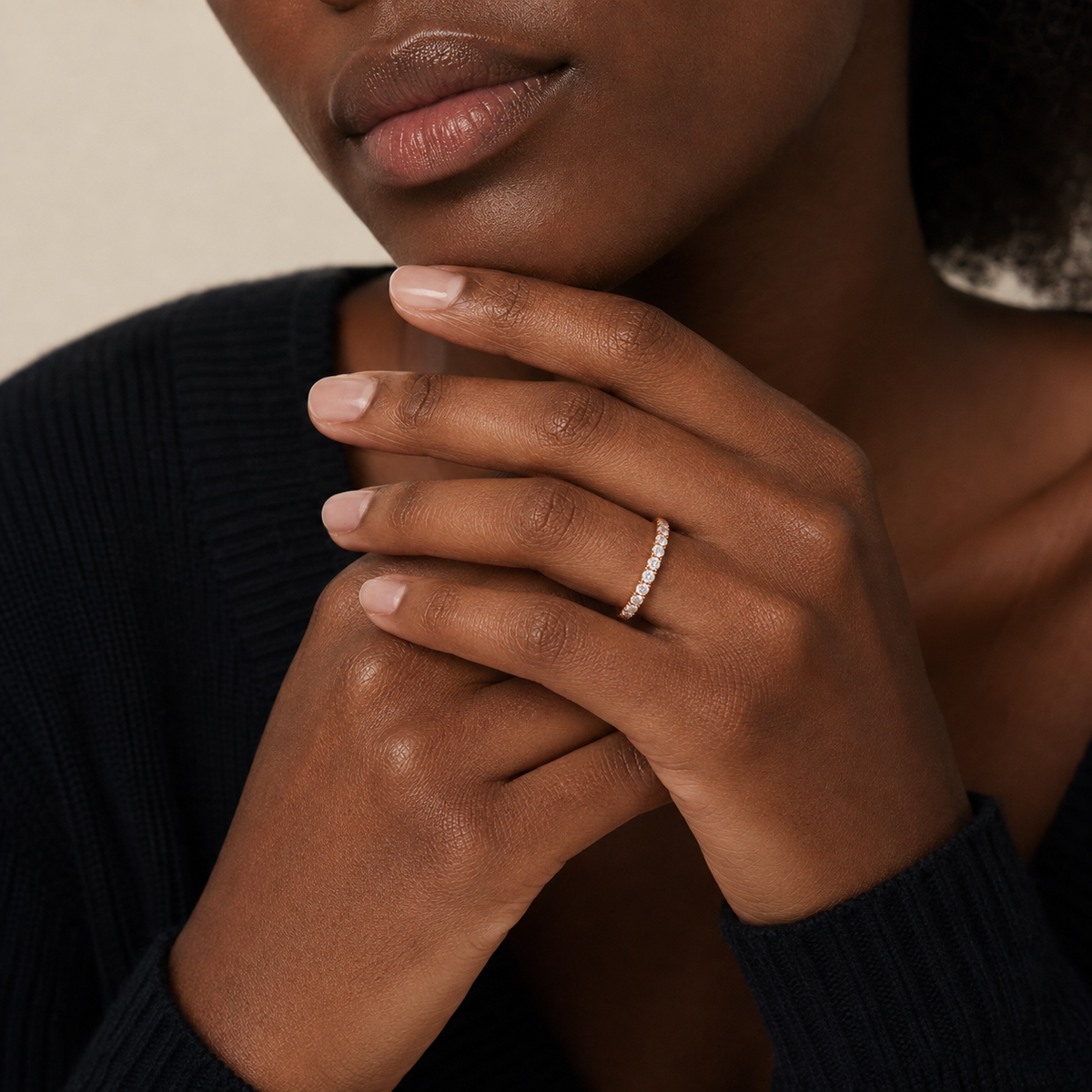 Ilana Classic Brilliant Half Eternity Lab-Grown Diamond Band in 14K Rose Gold, worn on hand