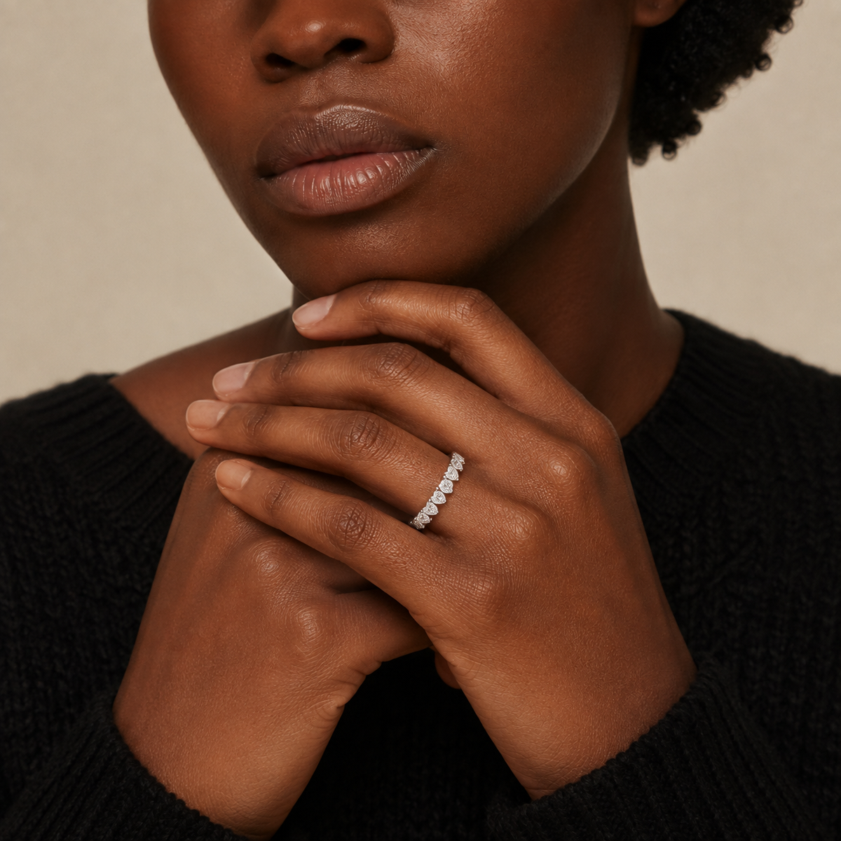 Mina Amore Half Eternity Lab-Grown Diamond Band in Platinum, worn on hand