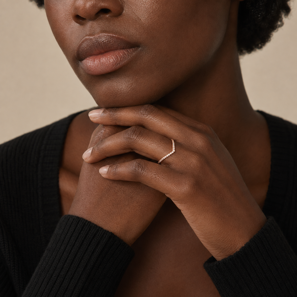 Zara Curved Half Eternity Lab-Grown Diamond Band in 14K Rose Gold, worn on hand