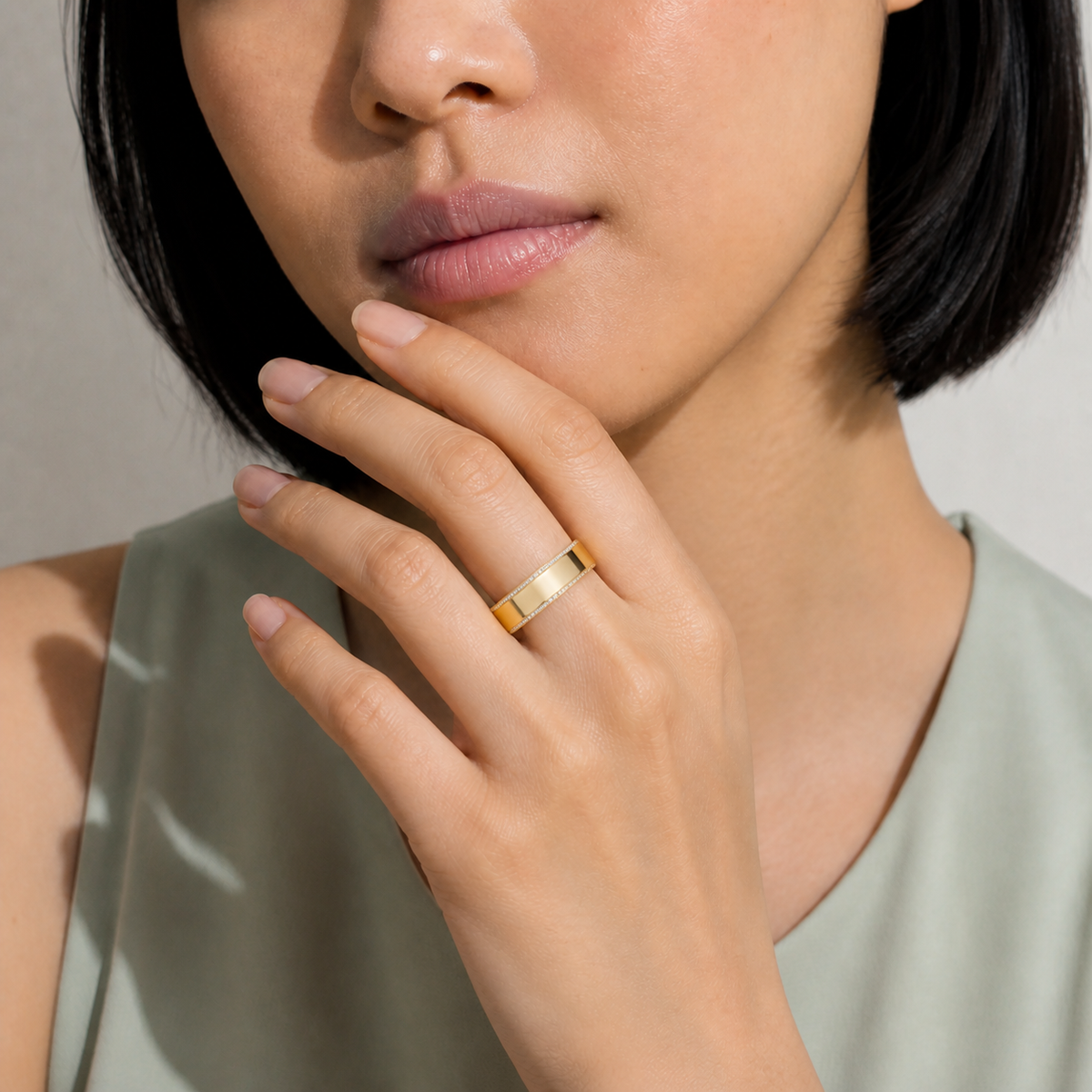 Lumi Eternity Side Lab-Grown Diamond Wedding Band in 14K Yellow Gold, worn on hand