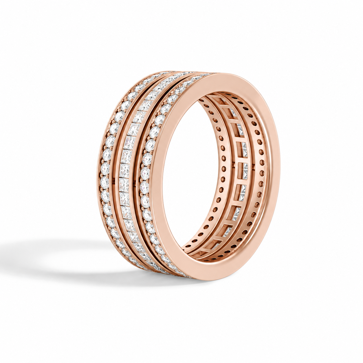 Doria Deco Three Row Eternity Diamond Wedding Band in 14K Rose Gold second product view