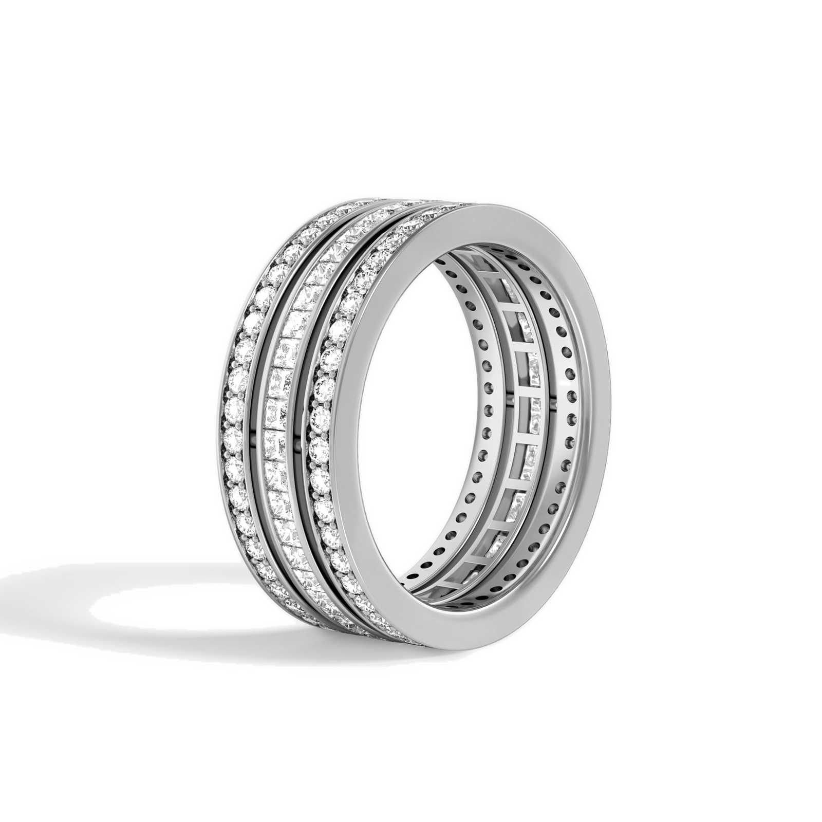 Doria Deco Three Row Eternity Diamond Wedding Band in 18K White Gold second product view