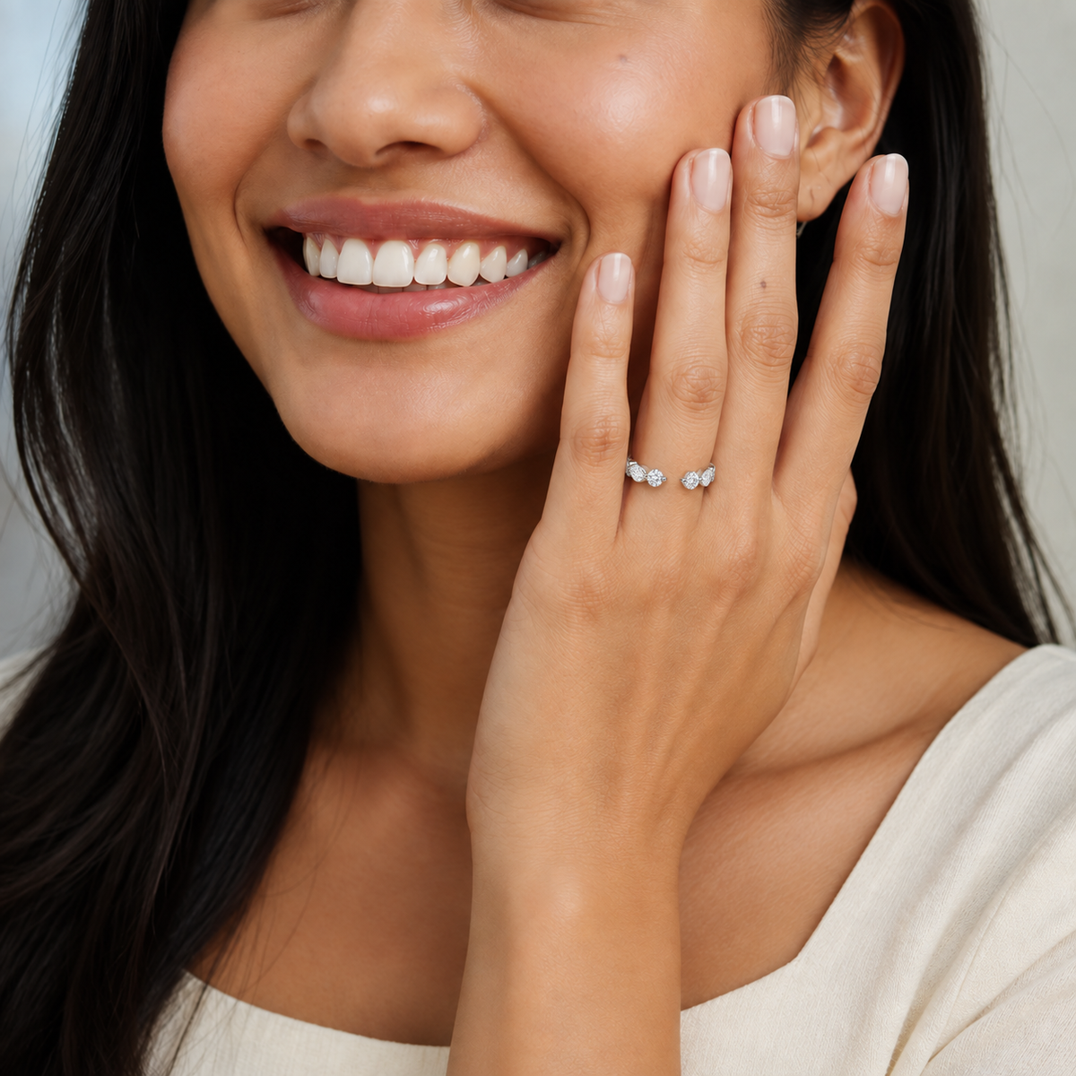 Annelise Luxe Open Lab-Grown Diamond Ring in Platinum, worn on hand
