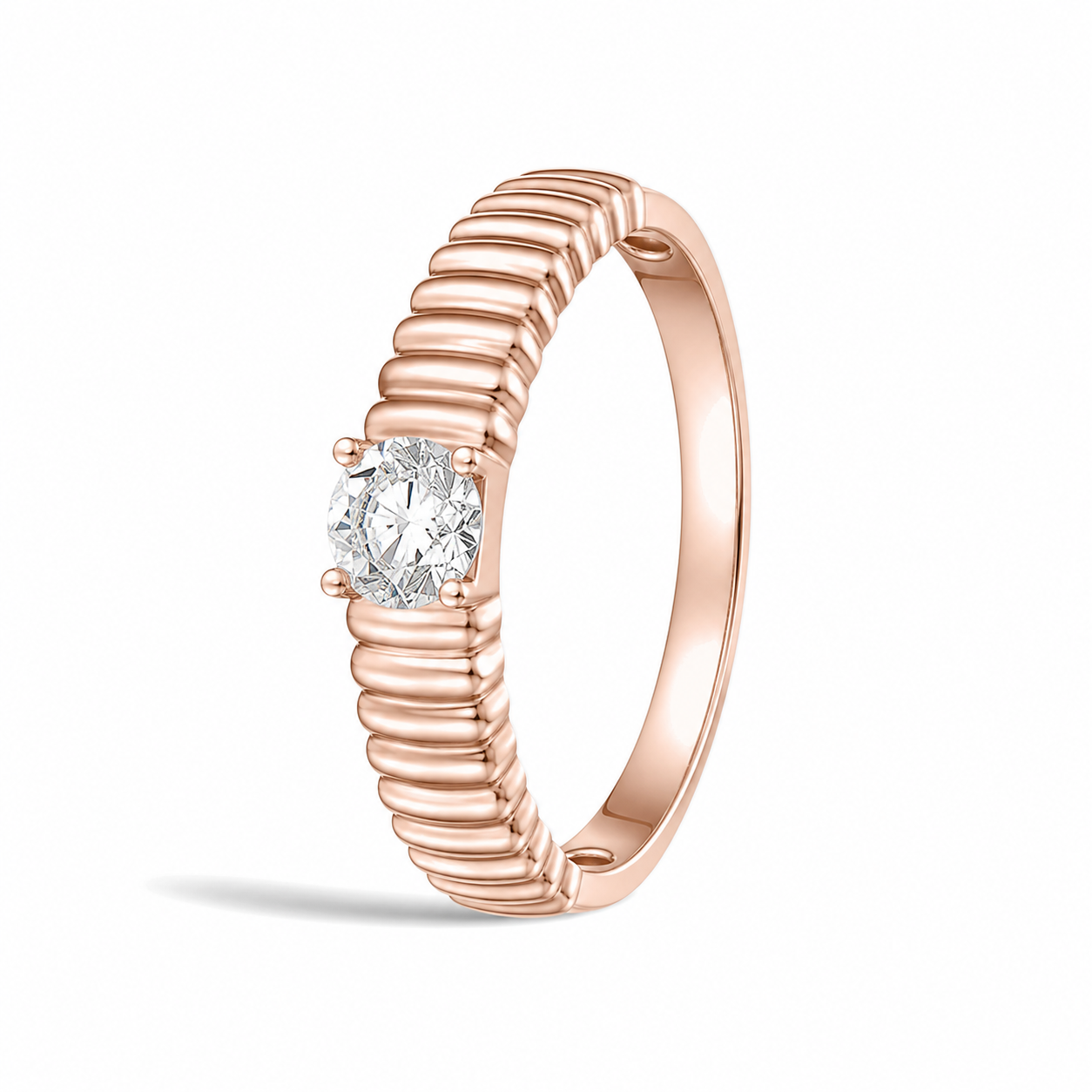 Jessamine Ribbed Shank Four Prong Solitaire Diamond Ring in 14K Rose Gold second product view