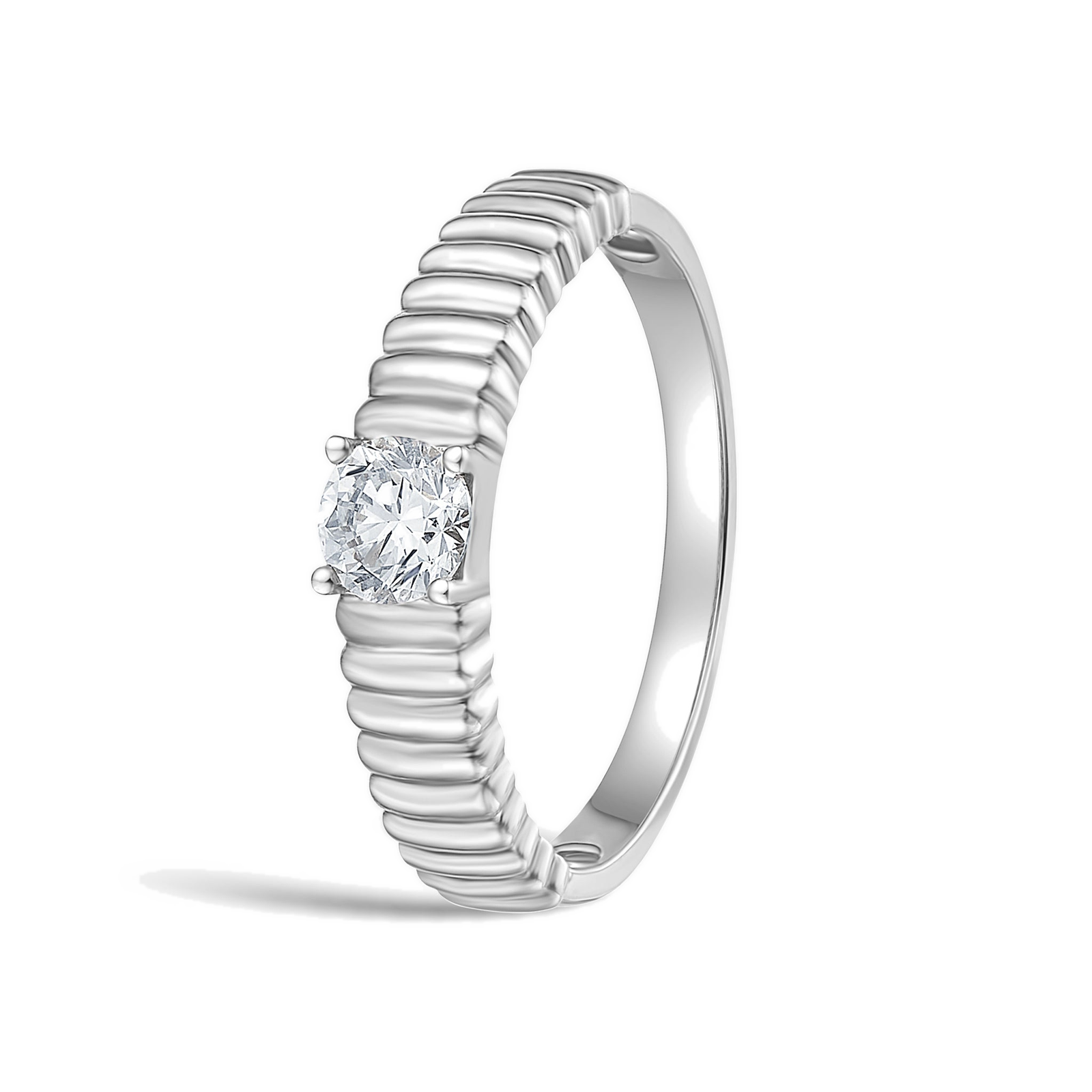 Jessamine Ribbed Shank Four Prong Solitaire Diamond Ring in 18K White Gold second product view