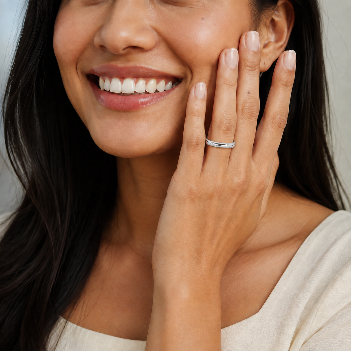 Celine Stackable Verona Stacking Lab-Grown Diamond Ring in Platinum, worn on hand