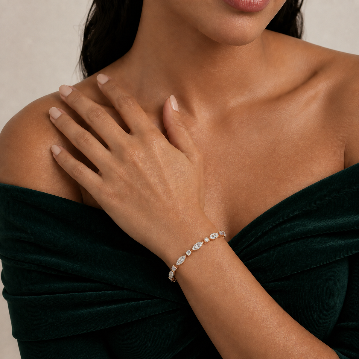 Aurelia Multi Shape Lab-Grown Diamond Tennis Bracelet in 14K Rose Gold, worn on wrist