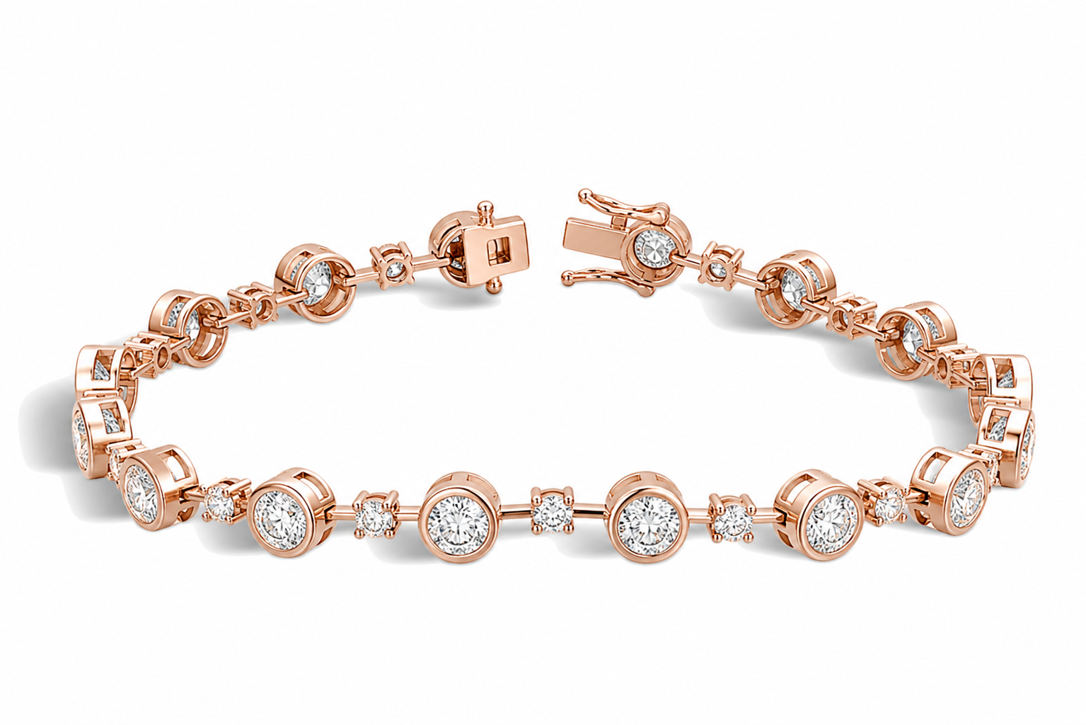 Delphine Alternating Multi-Shape Diamond Tennis Bracelet in 14K Rose Gold second product view