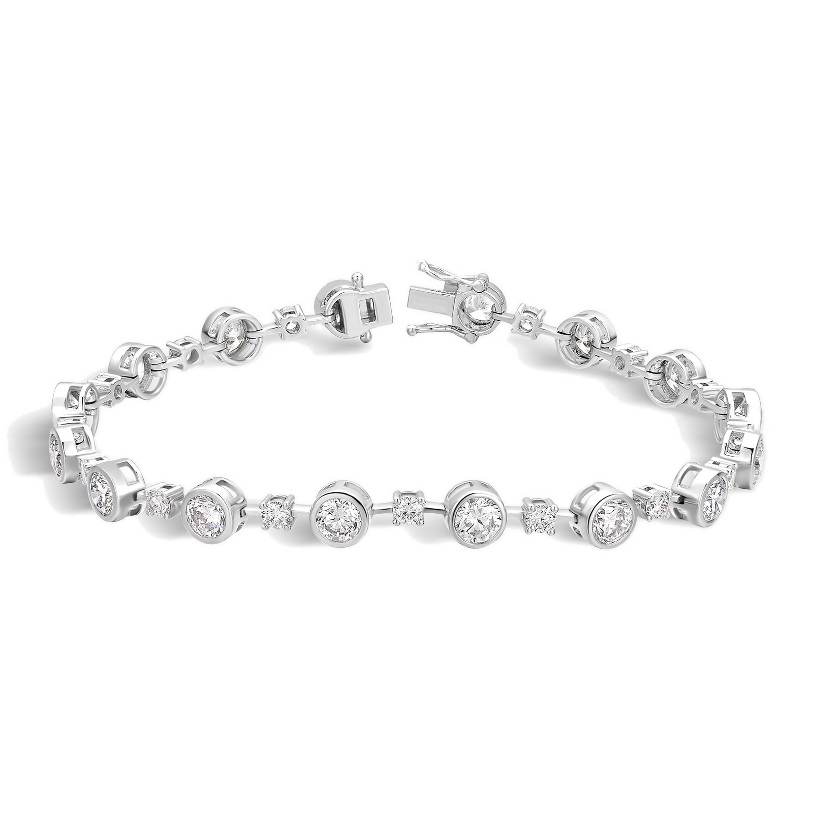 Delphine Alternating Multi-Shape Diamond Tennis Bracelet in 18K White Gold second product view