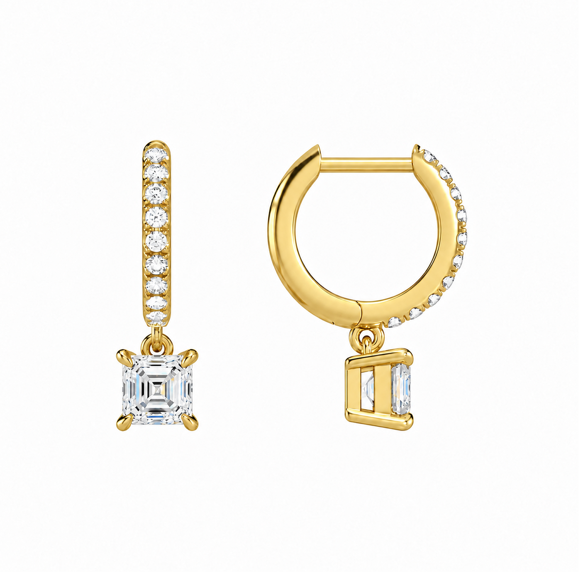 Fiorella Asscher Accented Drop Huggie Hoop Lab-Grown Diamond Earrings in 14K Yellow Gold, alternate product view