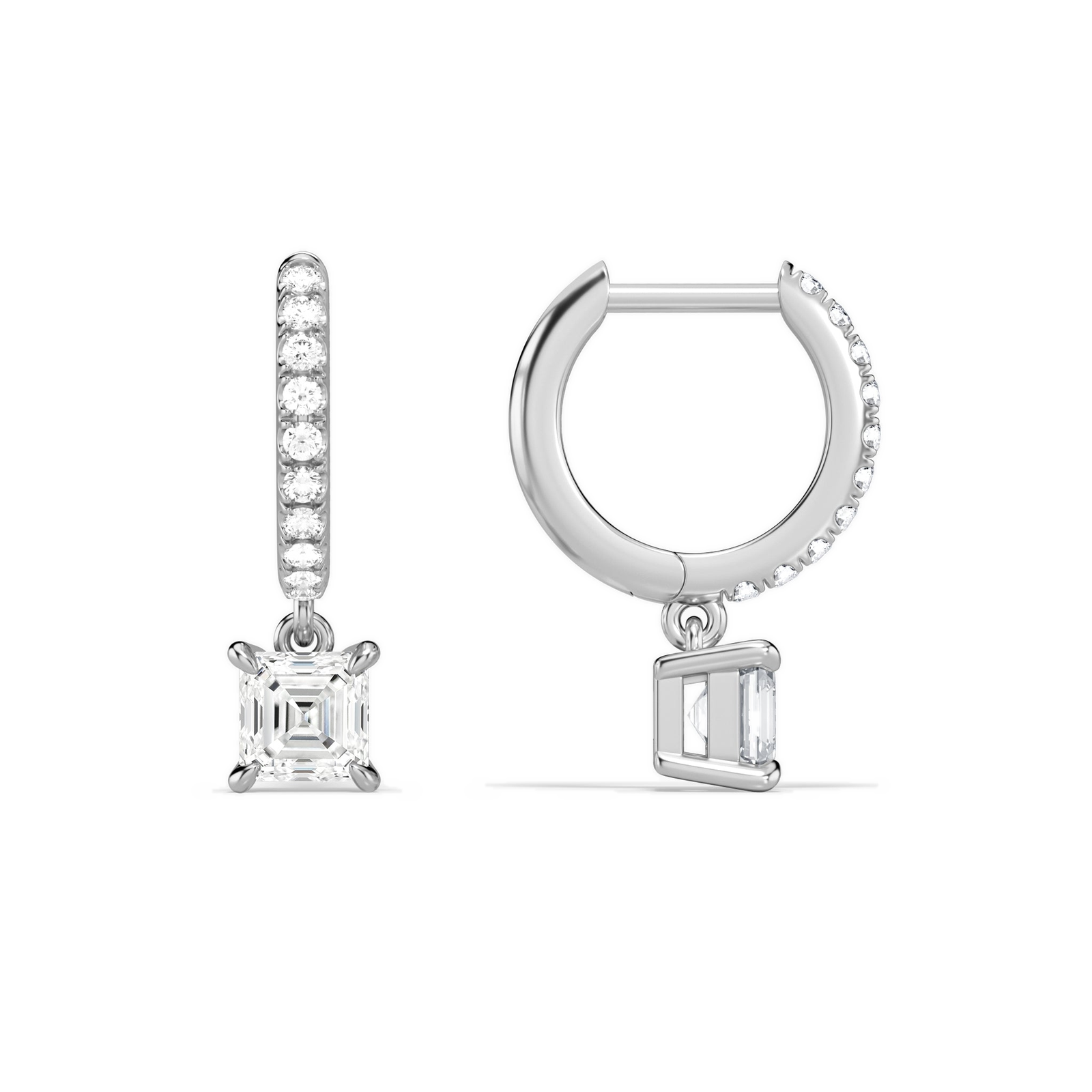 Fiorella Asscher Accented Drop Huggie Hoop Diamond Earrings in 18K White Gold second product view