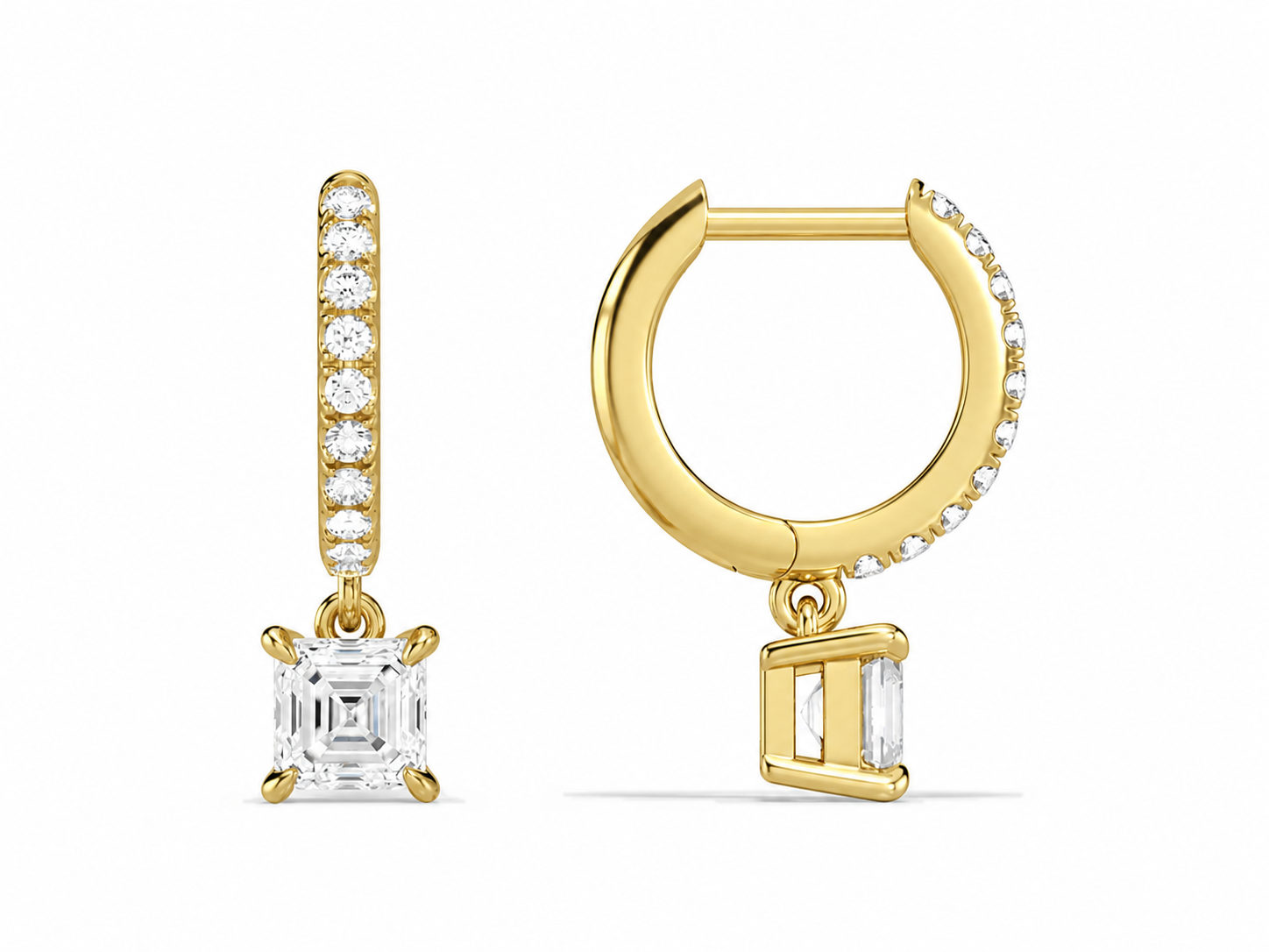 Fiorella Asscher Accented Drop Huggie Hoop Diamond Earrings in 14K Yellow Gold second product view