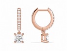 Fiorella Cushion Accented Drop Huggie Hoop Diamond Earrings in 14K Rose Gold second product view