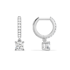 Fiorella Cushion Accented Drop Huggie Hoop Diamond Earrings in 18K White Gold second product view