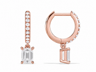 Fiorella Emerald Accented Drop Huggie Hoop Diamond Earrings in 14K Rose Gold second product view