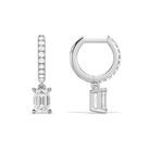 Fiorella Emerald Accented Drop Huggie Hoop Diamond Earrings in 14K White Gold second product view