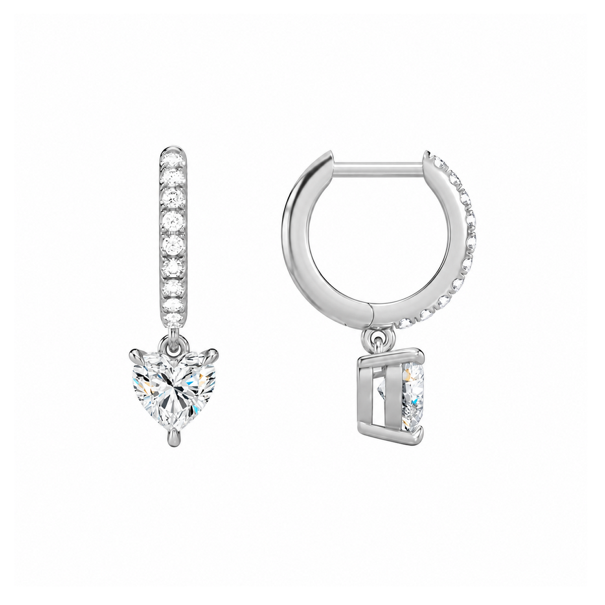Fiorella Heart Accented Drop Huggie Hoop Lab-Grown Diamond Earrings in 14K White Gold, alternate product view