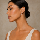 Fiorella Heart Accented Drop Huggie Hoop Lab-Grown Diamond Earrings in 14K Rose Gold, worn on ear