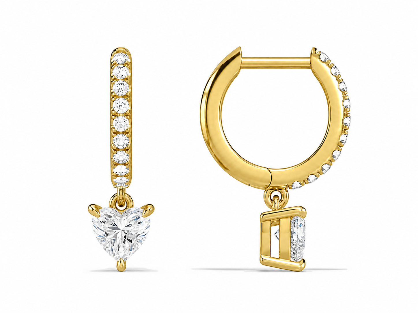 Fiorella Heart Accented Drop Huggie Hoop Diamond Earrings in 18K Yellow Gold second product view