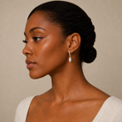 Fiorella Marquise Accented Drop Huggie Hoop Lab-Grown Diamond Earrings in Platinum, worn on ear
