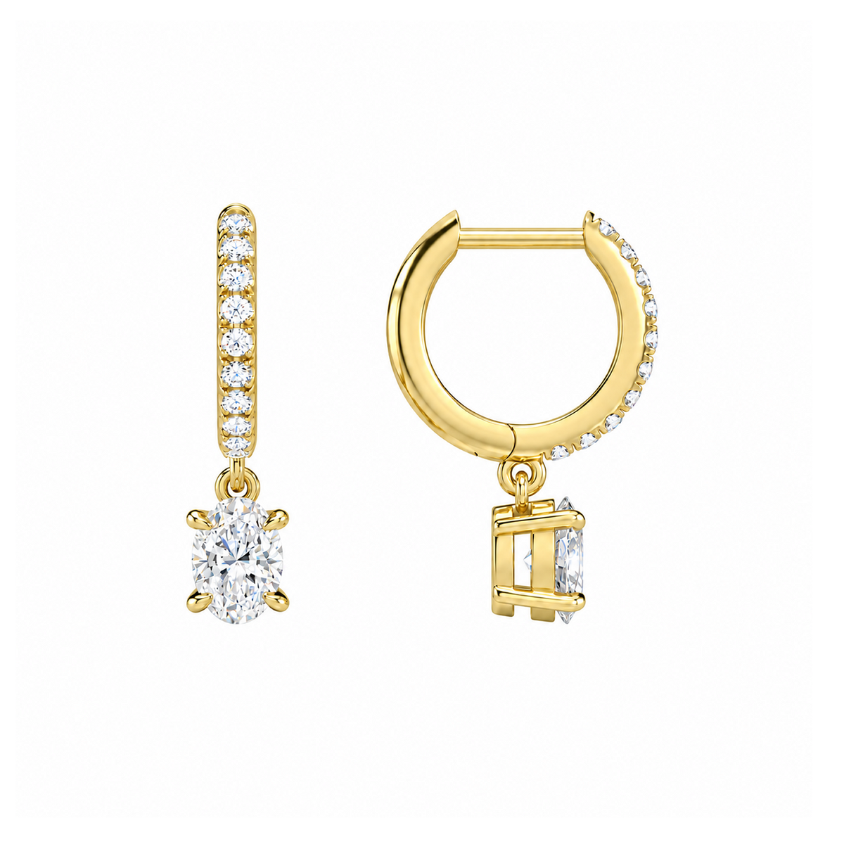 Fiorella Oval Accented Drop Huggie Hoop Lab-Grown Diamond Earrings in 14K Yellow Gold, alternate product view