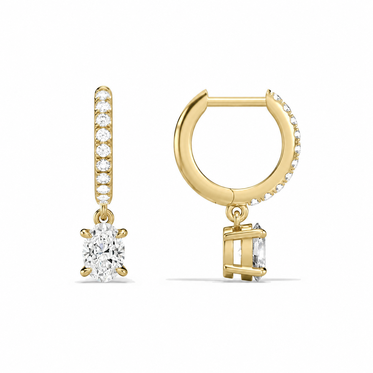 Fiorella Oval Accented Drop Huggie Hoop Diamond Earrings in 14K Yellow Gold second product view