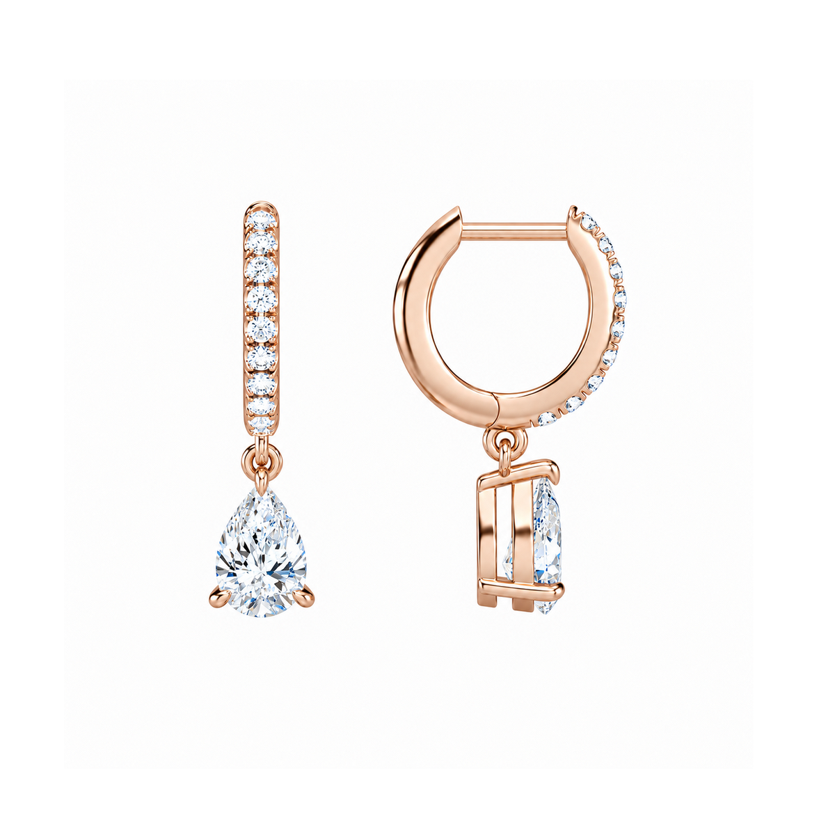 Fiorella Pear Accented Drop Huggie Hoop Lab-Grown Diamond Earrings in 14K Rose Gold, alternate product view
