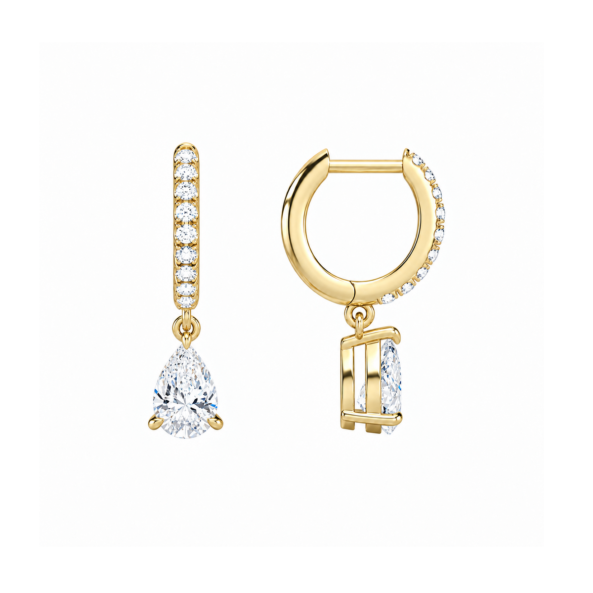 Fiorella Pear Accented Drop Huggie Hoop Lab-Grown Diamond Earrings in 14K Yellow Gold, alternate product view
