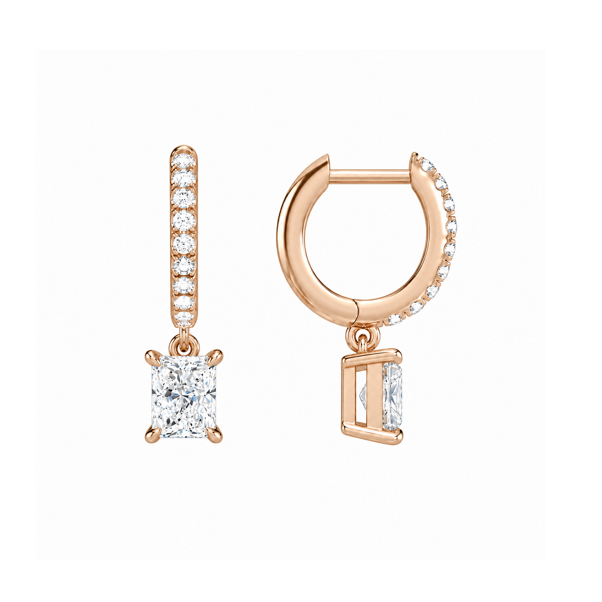 Fiorella Radiant Accented Drop Huggie Hoop Lab-Grown Diamond Earrings in 14K Rose Gold, alternate product view