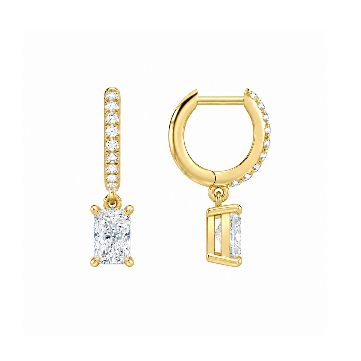 Fiorella Radiant Accented Drop Huggie Hoop Lab-Grown Diamond Earrings in 18K Yellow Gold, alternate product view