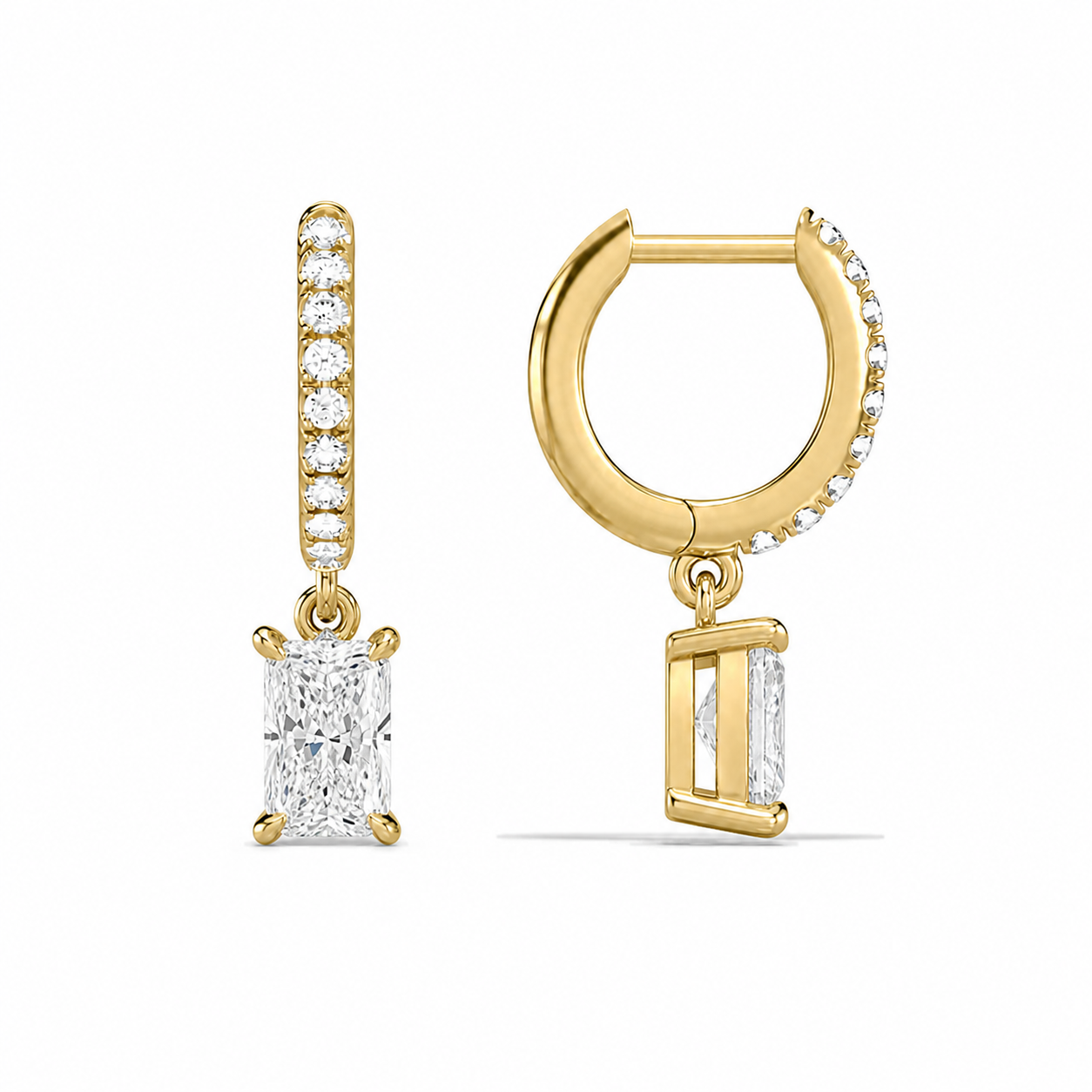 Fiorella Radiant Accented Drop Huggie Hoop Diamond Earrings in 14K Yellow Gold second product view