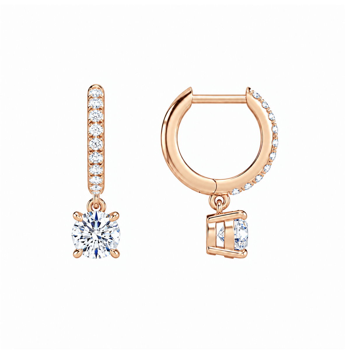 Fiorella Round Accented Drop Huggie Hoop Lab-Grown Diamond Earrings in 14K Rose Gold, alternate product view