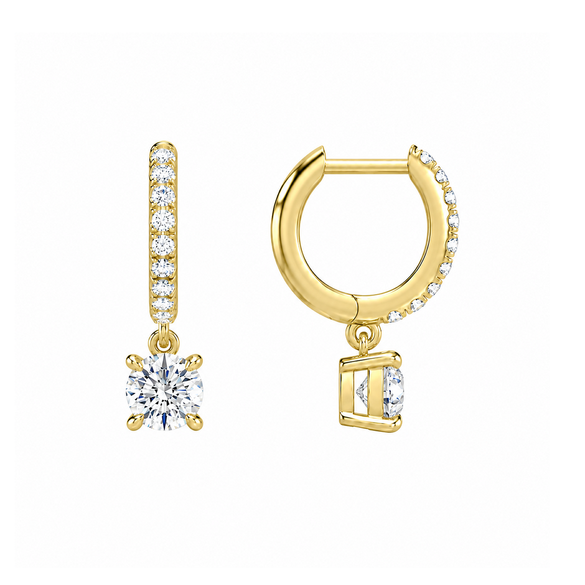 Fiorella Round Accented Drop Huggie Hoop Lab-Grown Diamond Earrings in 18K Yellow Gold, alternate product view