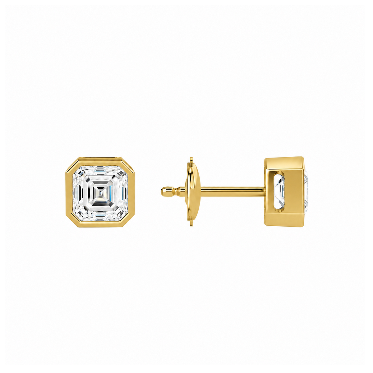 Jolie Asscher Bezel Solitaire Lab-Grown Diamond Stud Earrings in 14K Yellow Gold, alternate product view