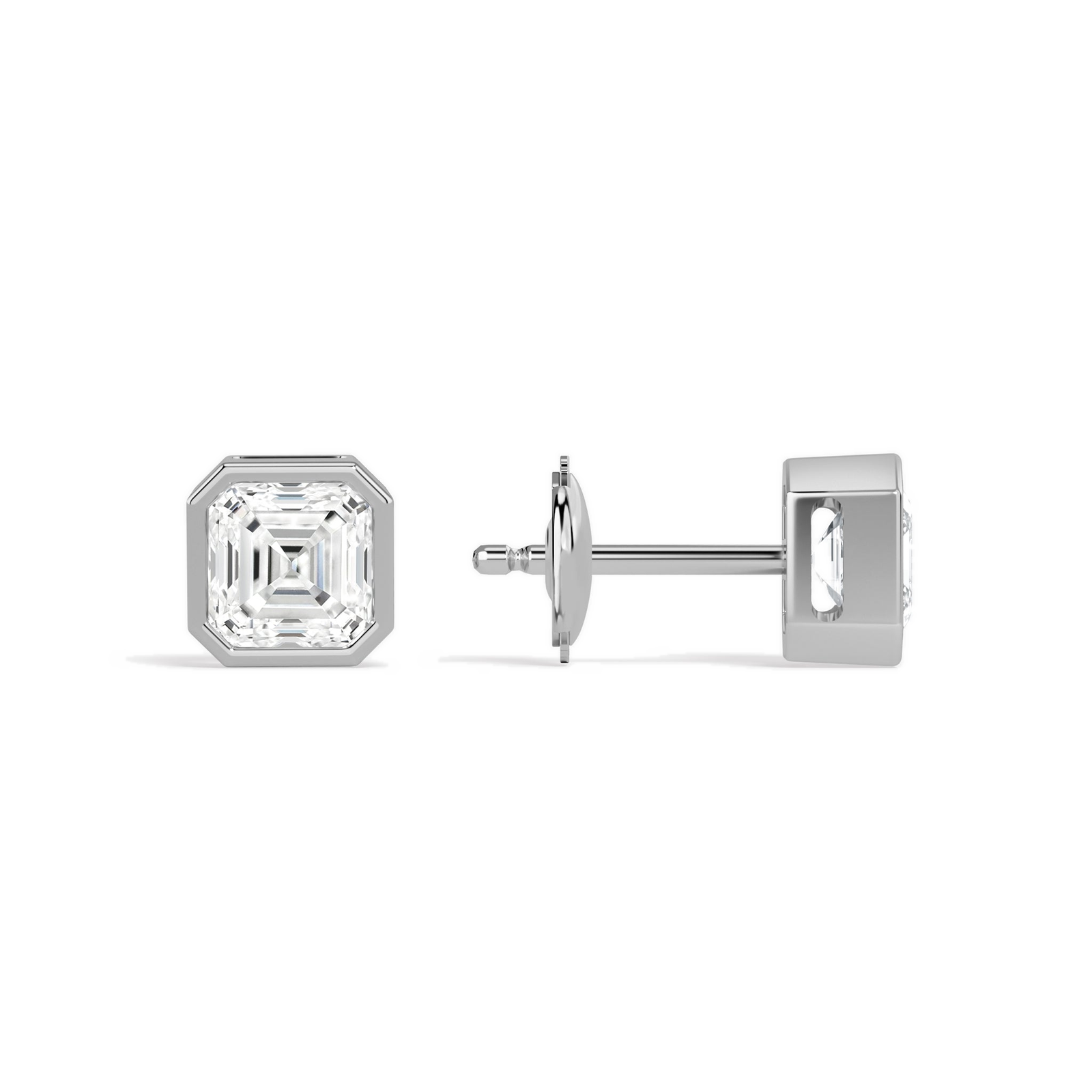 Jolie Asscher Bezel Solitaire Diamond Stud Earrings in 14K White Gold second product view