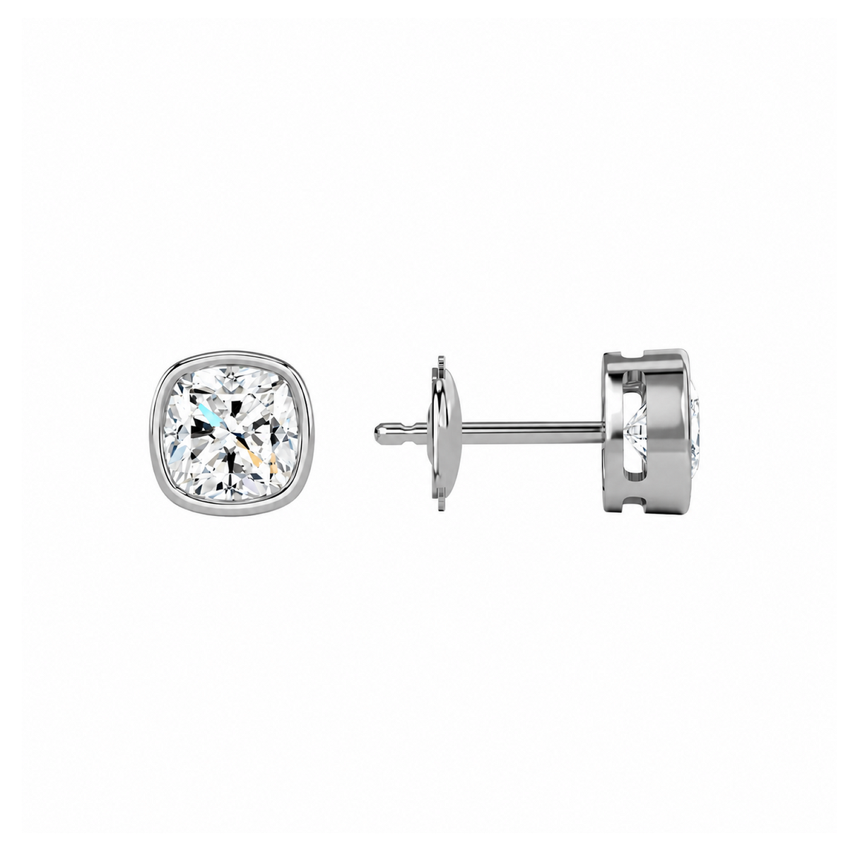 Jolie Cushion Bezel Solitaire Lab-Grown Diamond Stud Earrings in 18K White Gold, alternate product view