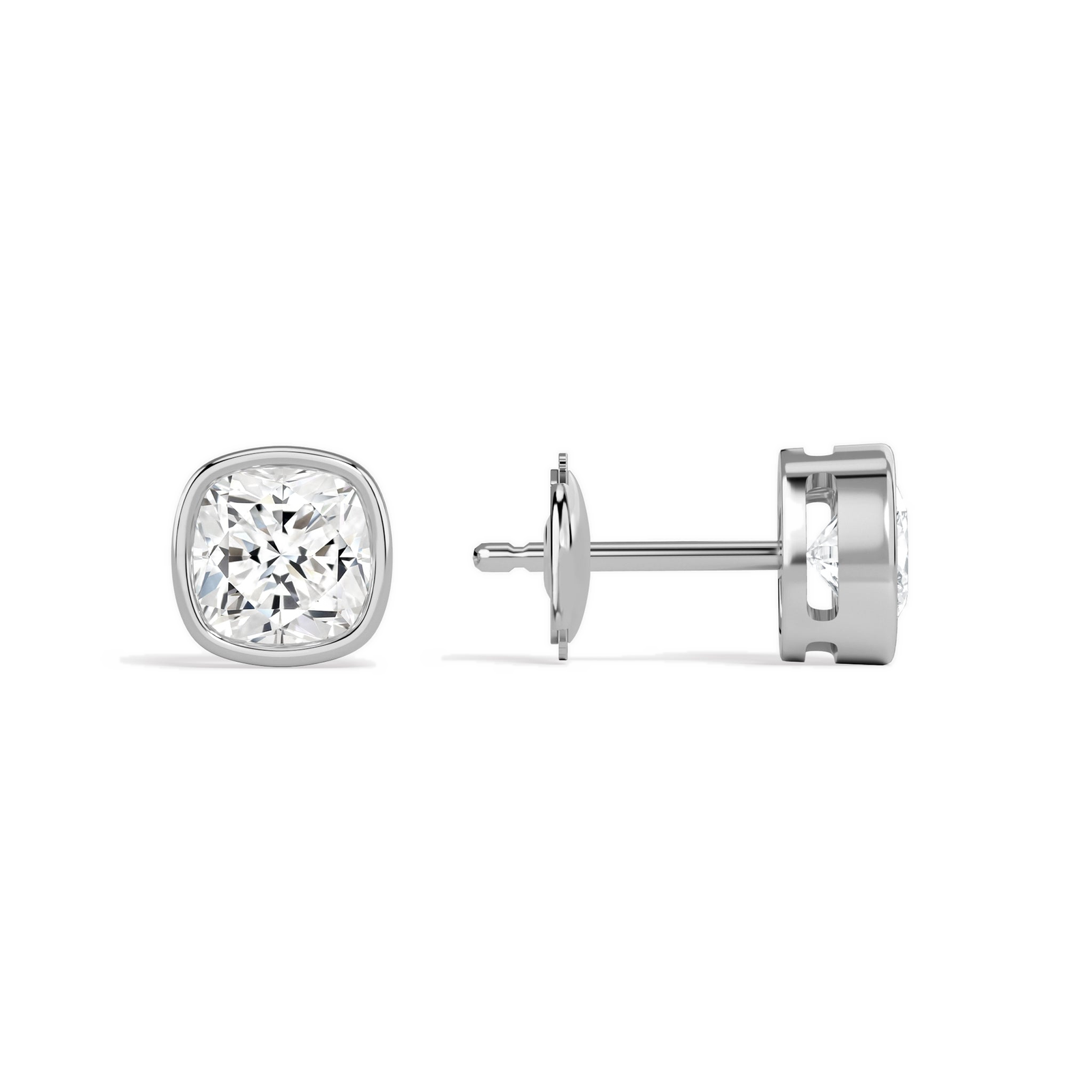 Jolie Cushion Bezel Solitaire Diamond Stud Earrings in Platinum second product view