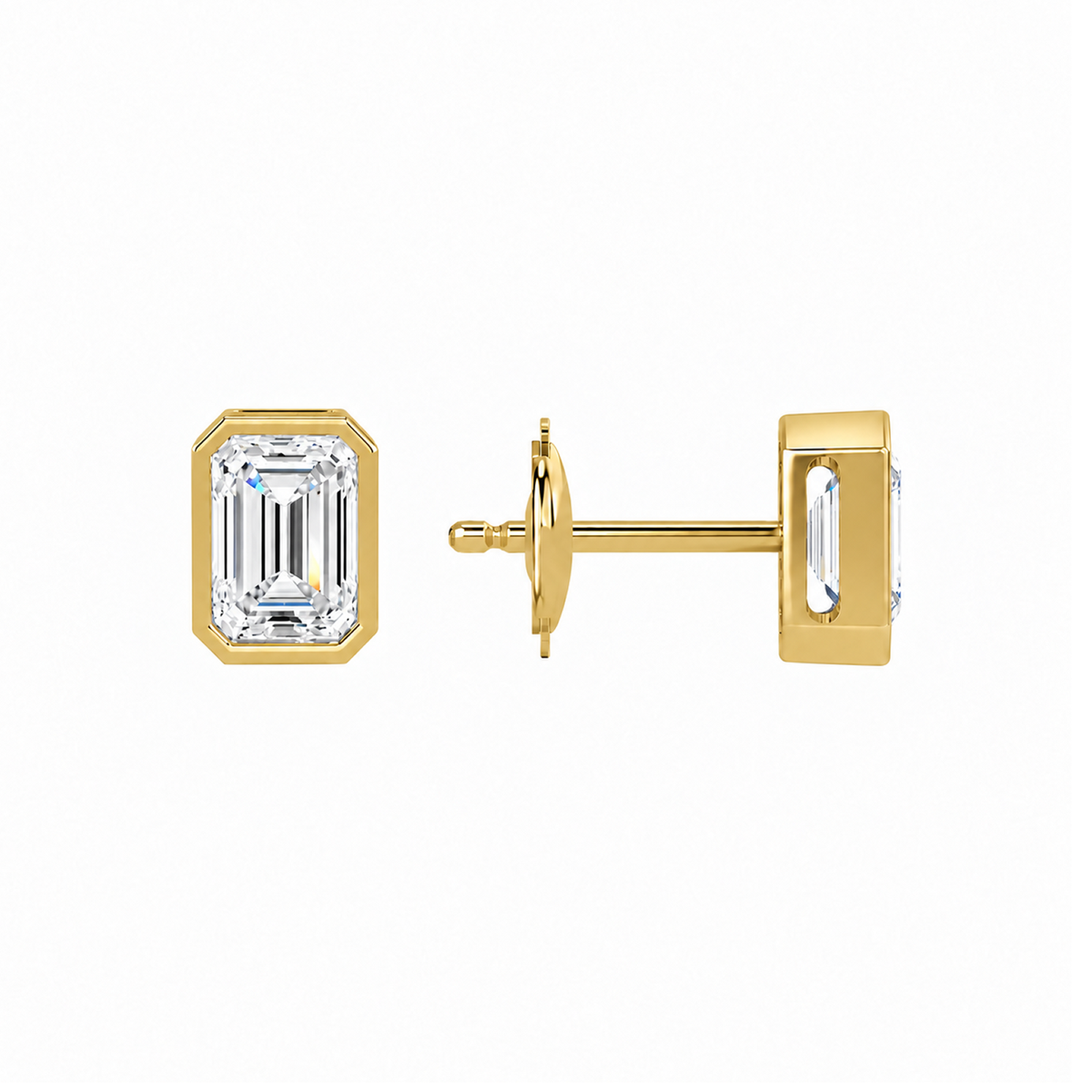 Jolie Emerald Bezel Solitaire Lab-Grown Diamond Stud Earrings in 18K Yellow Gold, alternate product view