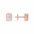 Jolie Emerald Bezel Solitaire Diamond Stud Earrings in 14K Rose Gold second product view