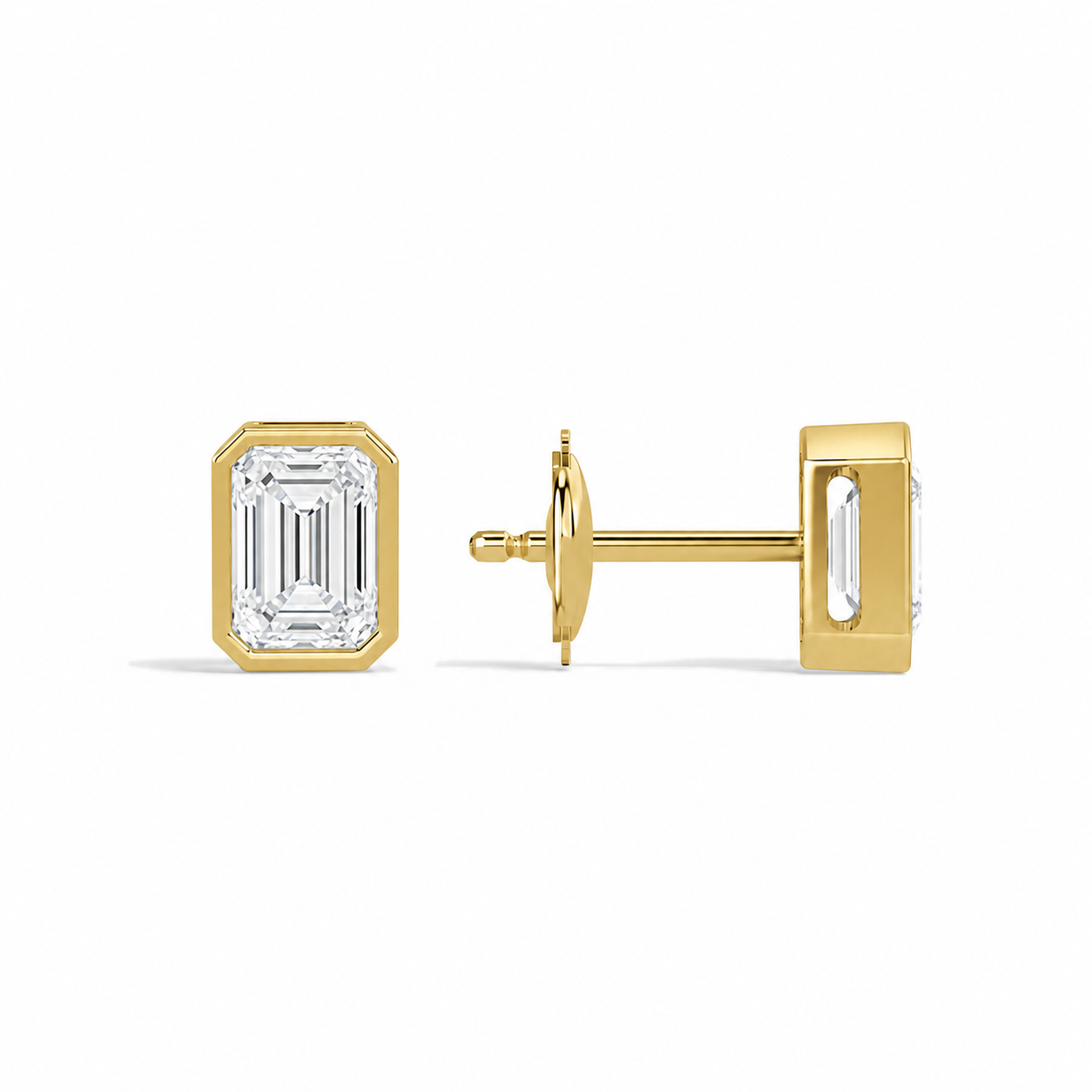 Jolie Emerald Bezel Solitaire Diamond Stud Earrings in 14K Yellow Gold second product view