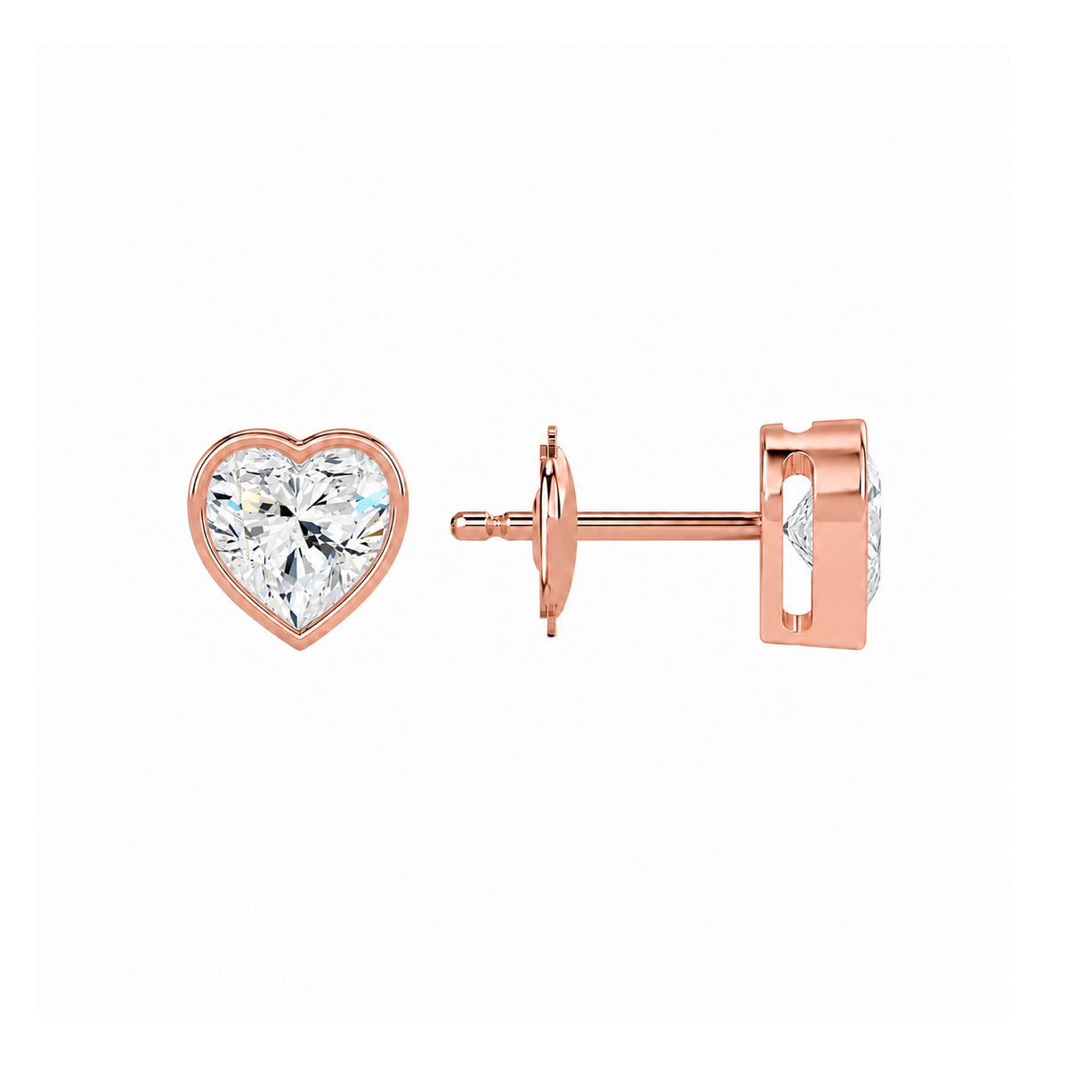 Jolie Heart Bezel Solitaire Lab-Grown Diamond Stud Earrings in 14K Rose Gold, alternate product view