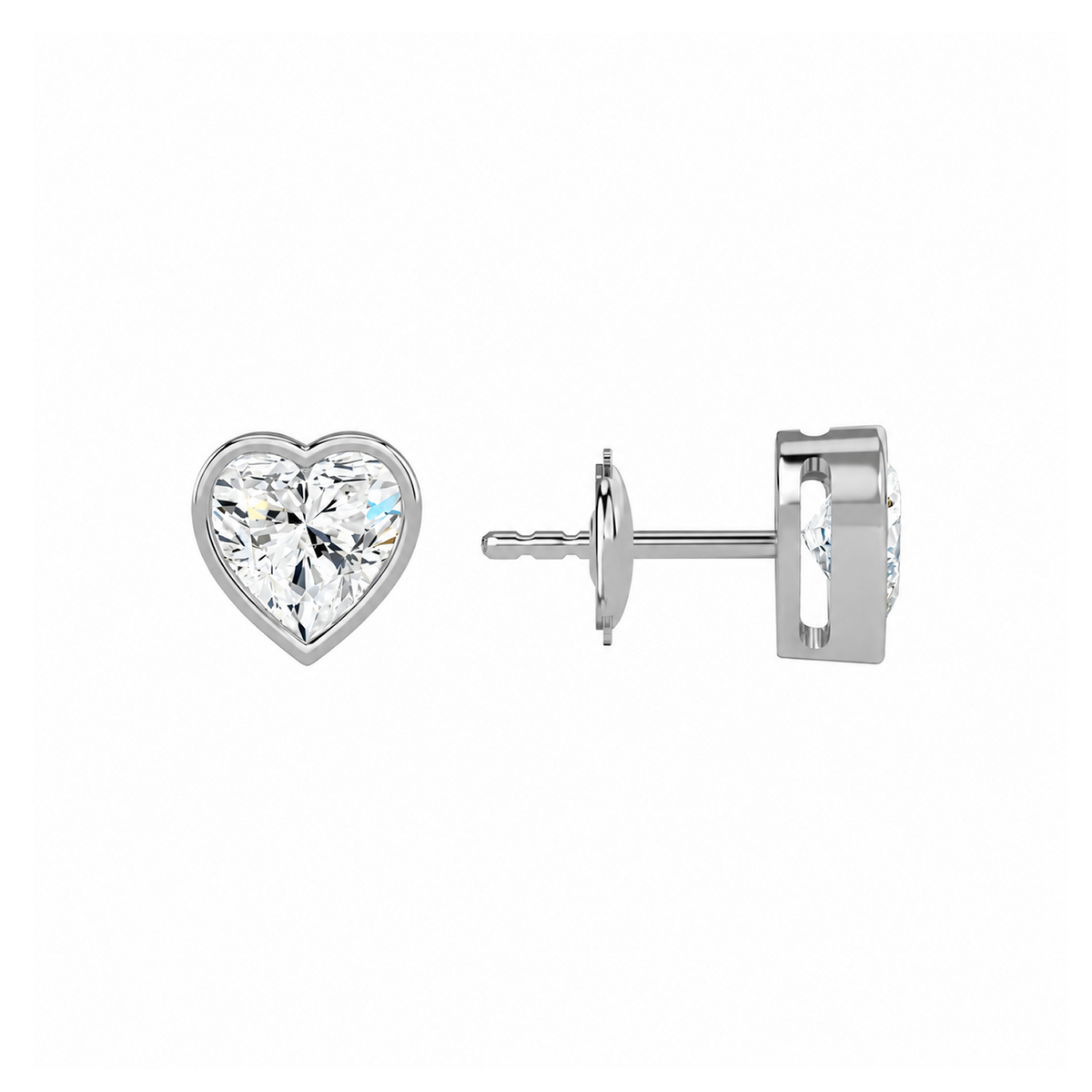 Jolie Heart Bezel Solitaire Lab-Grown Diamond Stud Earrings in 14K White Gold, alternate product view