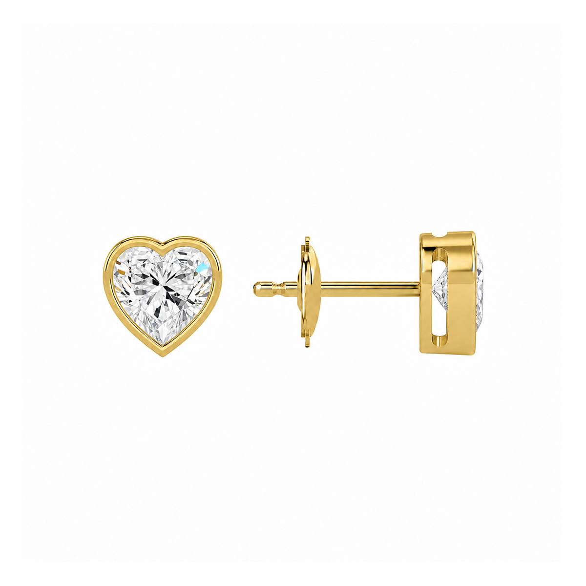 Jolie Heart Bezel Solitaire Lab-Grown Diamond Stud Earrings in 18K Yellow Gold, alternate product view